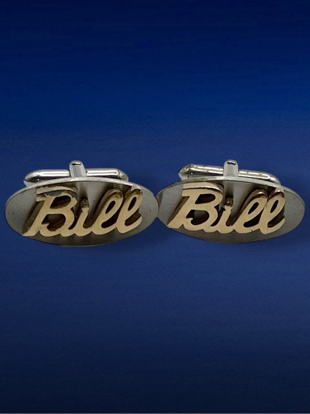 Vintage Pair of Two Tone Swank Cufflinks With Name of Bill Mid Century Estate Pc